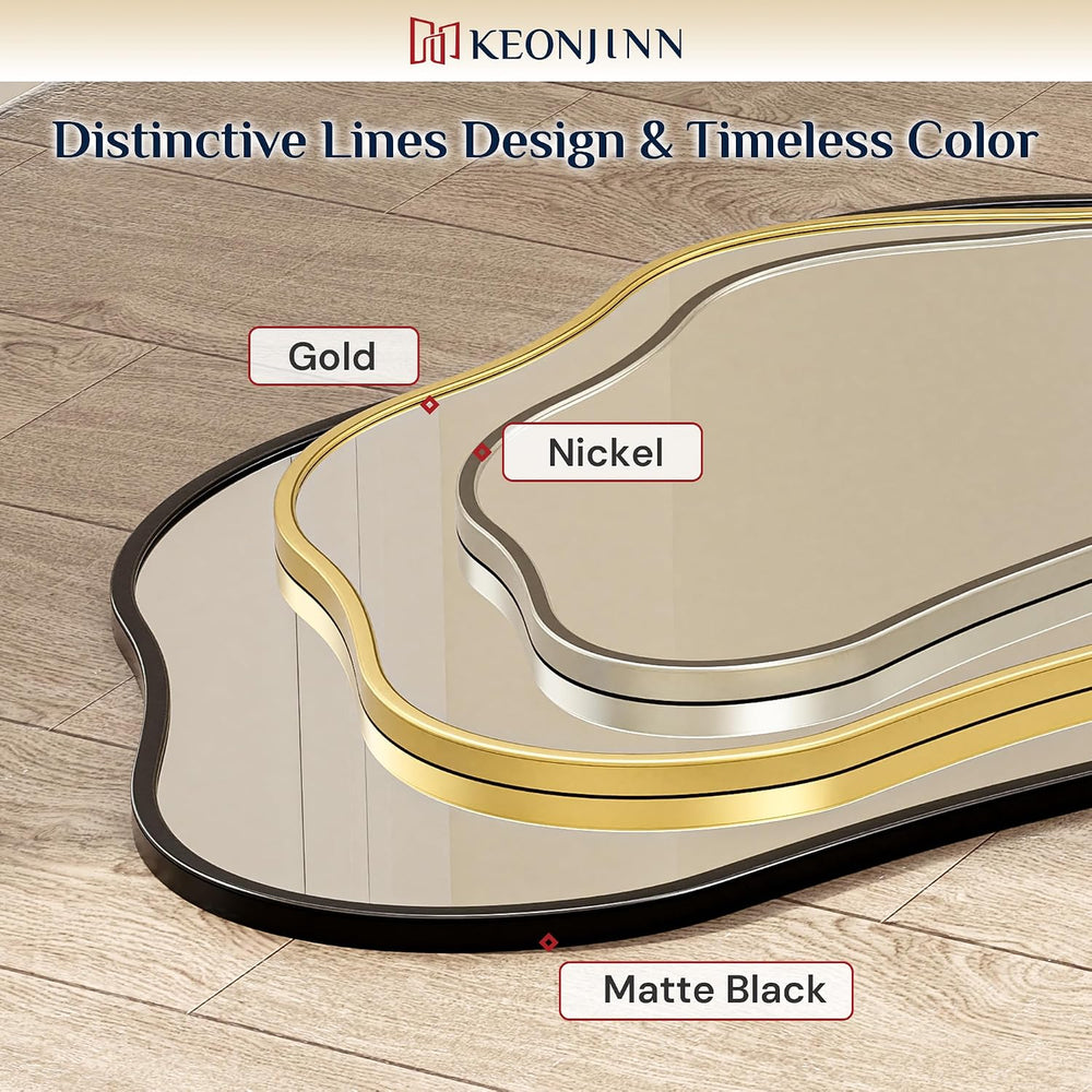 Keonjinn 24x36 Inch Gold Irregular Mirrors for Wall, Asymmetrical Mirror