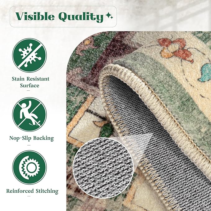Area Rug 8x10 Washable Rug, Vintage Boho Medallion Rugs Non-Slip Soft Low Pile - Image 6