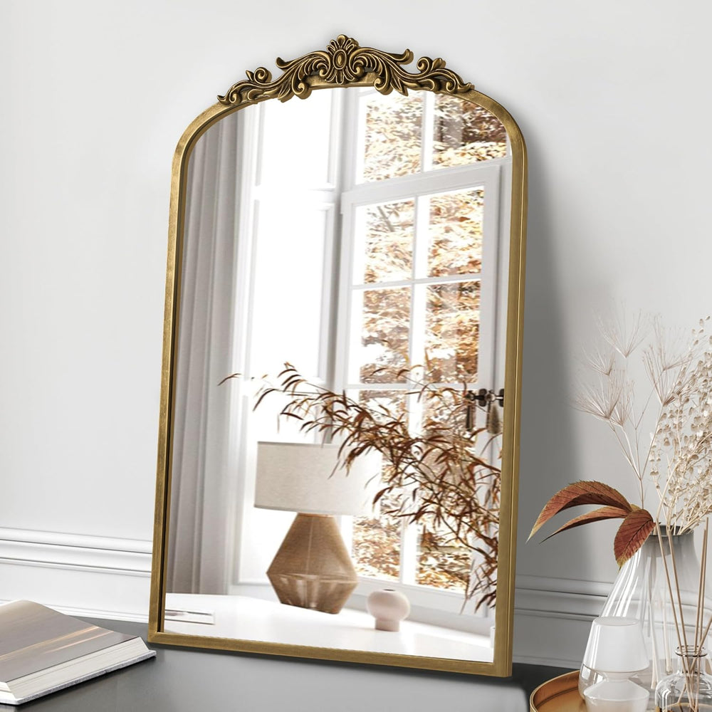 PERFNIQUE Vintage Mirror, 30" X 19" Gold Arched Antique Baroque Mirror