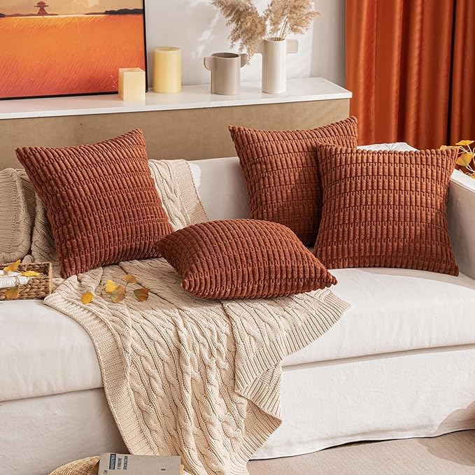 MIULEE Pack of 2 Dark Rust Corduroy Decorative Pillow Covers 20x20 Inch Soft - Image 7