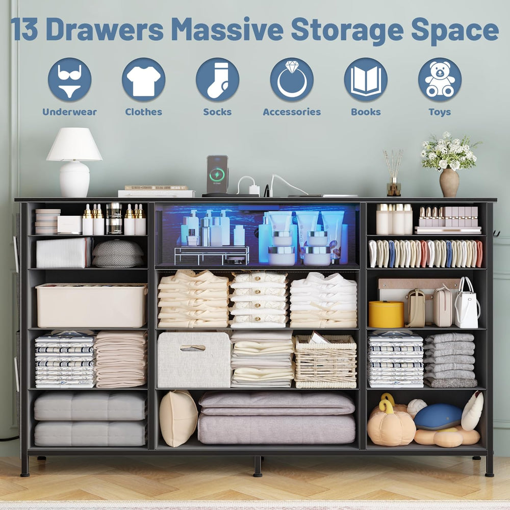 HCHQHS 13 Drawers Fabric Dresser for Bedroom, 47 Inch Gray