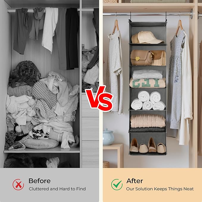 GRANNY SAYS 6 Shelf Hanging Closet Organizers and Storage, Collapsible Closet - Image 6