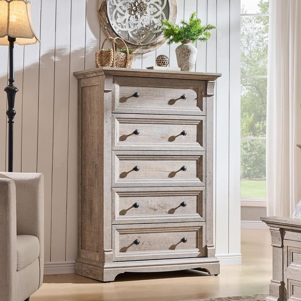 T4TREAM Farmhouse 5 Tall Drawers Dresser for Bedroom 47"H Chests of Drawers