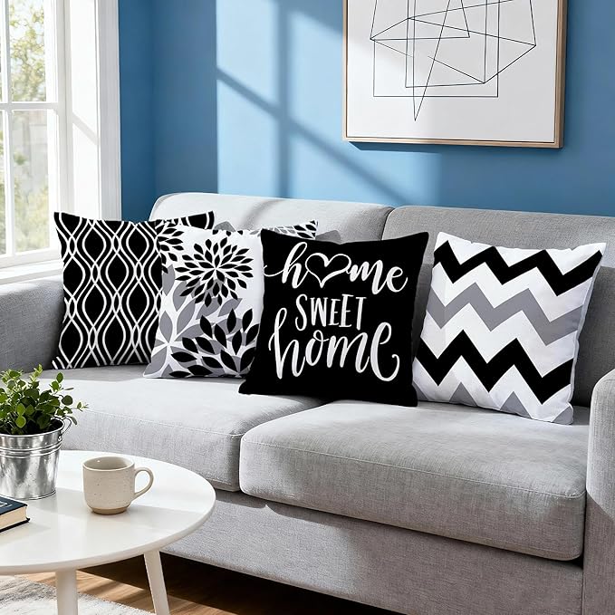 Hexagram Geometric Black Pillow Covers 18x18 Set of 4, Decorative Outdoor Boho - Image 7