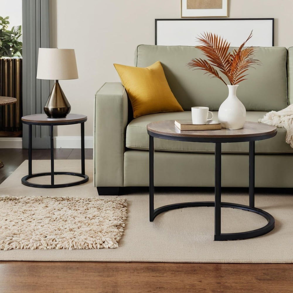 Round Nesting Tables, Sofa Side Table Set of 2, Coffee Table | End Tables for...