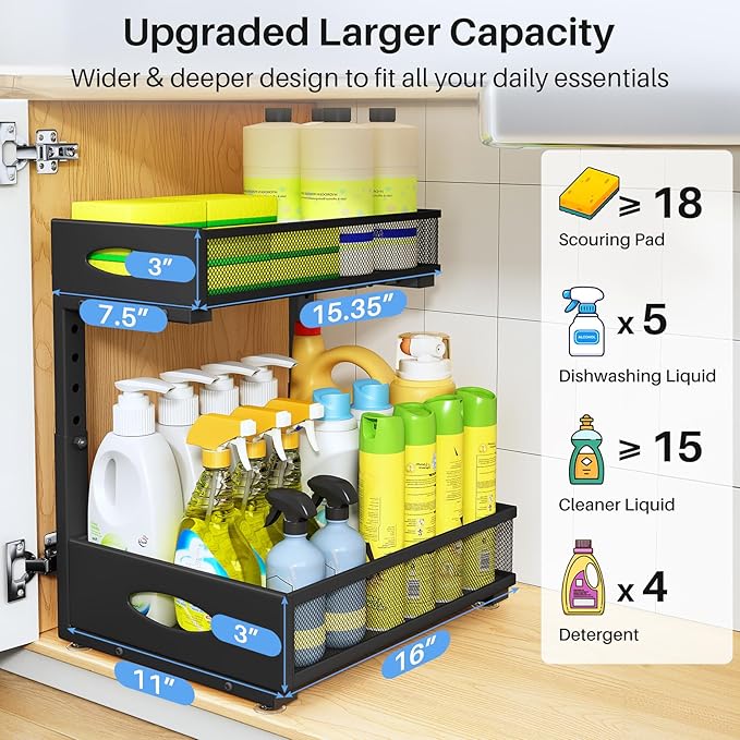 Under Sink Organizer, 2 Tier Pull Out Under Cabinet Organizer Shelf - Image 4
