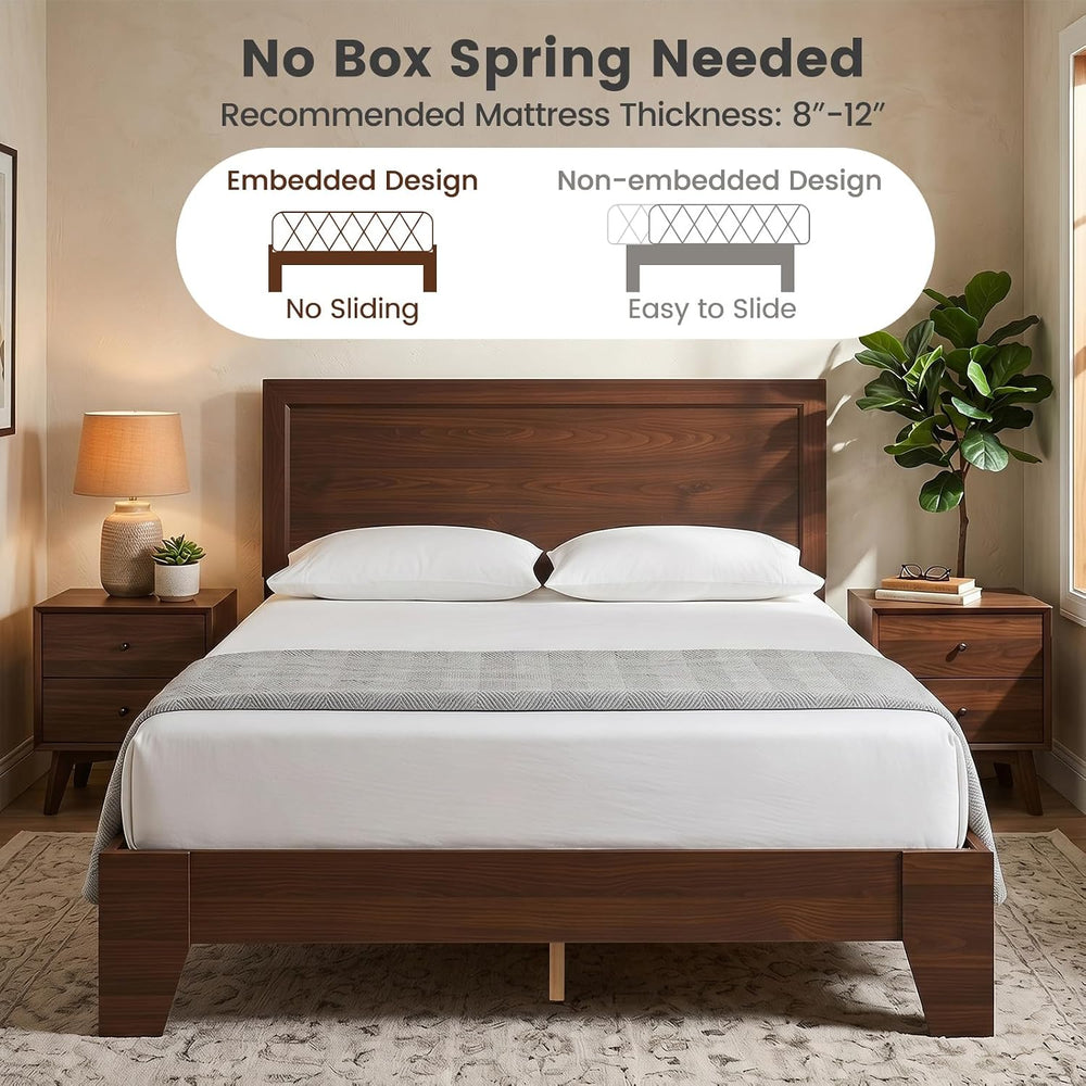 KOMFOTT Full Size Bed Frame, Mid-Century Modern Platform Bed with Headboard, ...