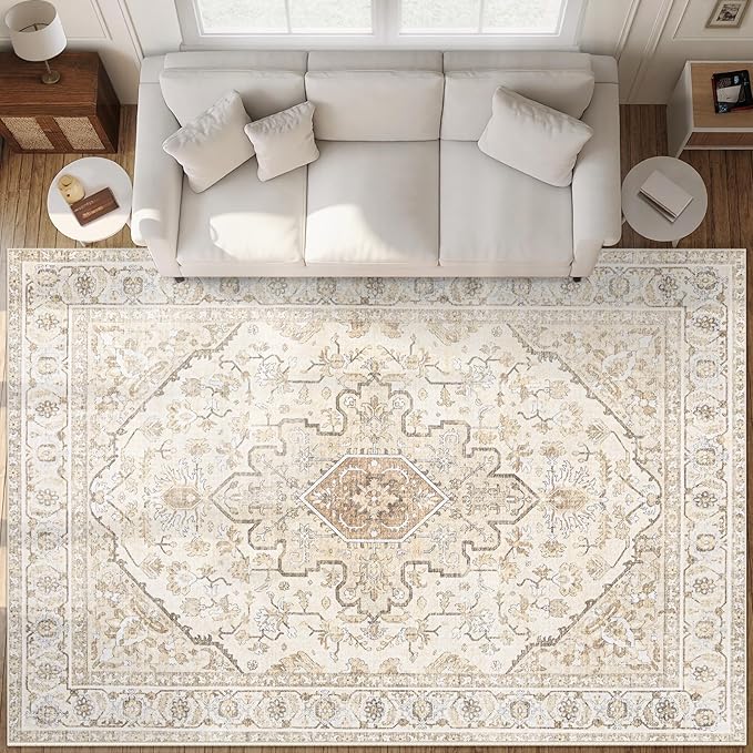Area Rugs 9x12 Vintage Rug: Large Washable Living Room Rug Retro Medallion by MXSANYOORUG
