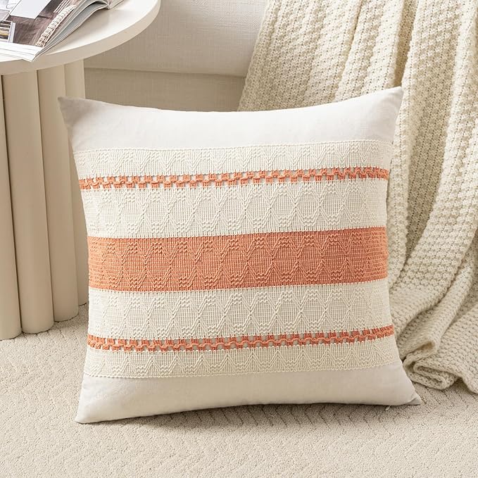 Fancy Homi Set of 1 Boho Coral Decorative Throw Pillow Cover 20x20 Inch by Fancy+Homi