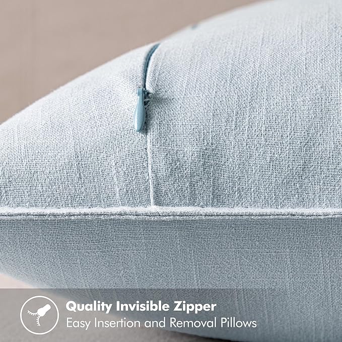 MIULEE Decorative Linen Pillow Covers 20x20 Inch Light Blue ​Boho Farmhouse​ - Image 3