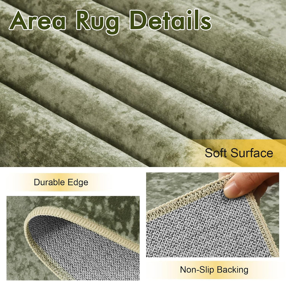 6x9 Ft Abstract Washable Area Rugs for Living Room Green