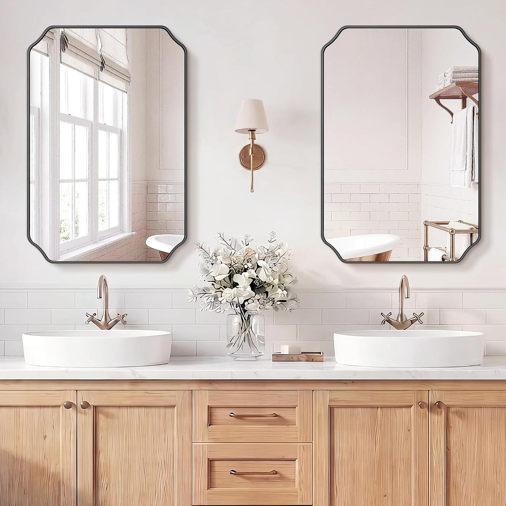 Vanity Bathroom Mirror, 20" x 30" Black Scalloped Mirror for Wall