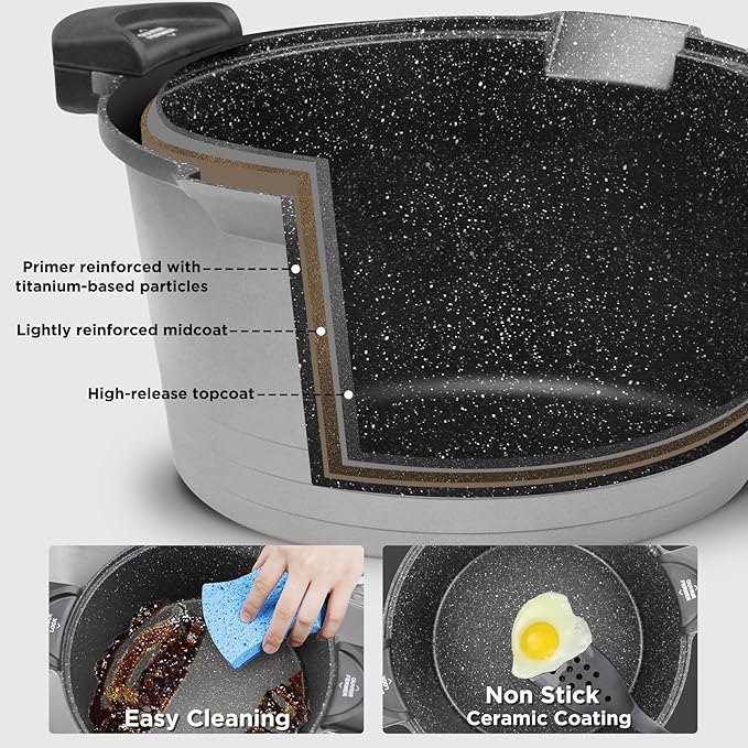 ROSSETTO 5QT Pasta Pot with Strainer Lid, 9.5'' Cast Aluminum Nonstick - Image 3