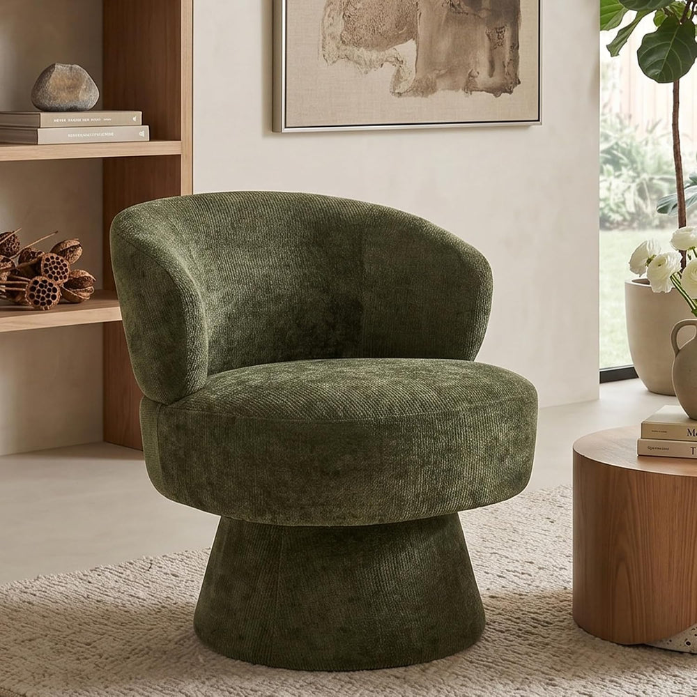 360° Swivel Accent Chair, Modern Chenille Barrel Chairs with Curved Back, Uph...