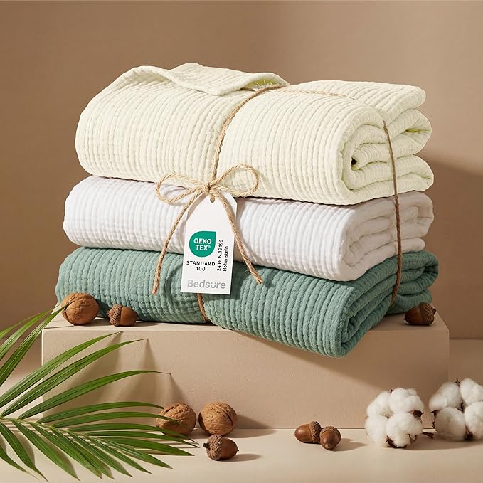 Bedsure 100% Cotton Muslin Throw Blanket Twin XL - Image 5