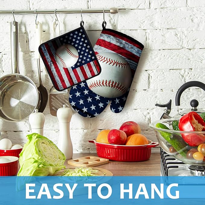 American Flag Baseball Oven Mitts and Pot Holders Sets Heat Resistant 4Pcs - Image 4