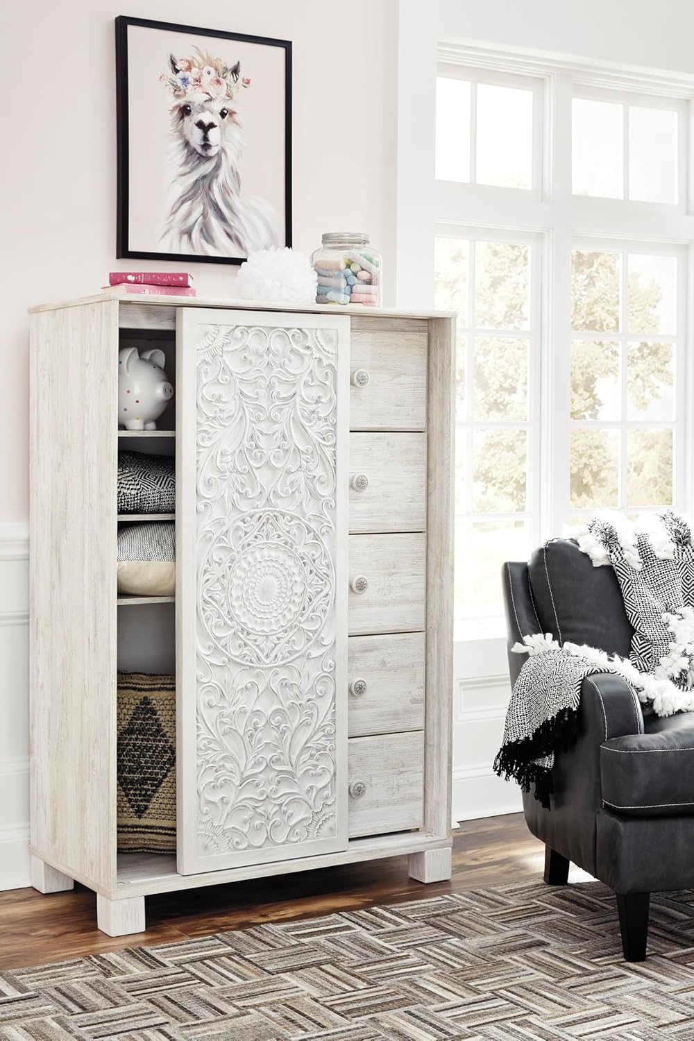 Signature Design by Ashley Tall White Dresser for Bedroom, Dressing Chest