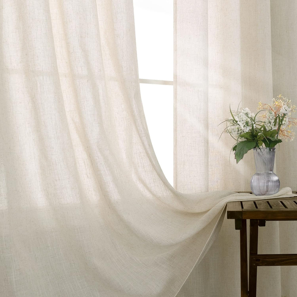 KOUFALL Beige Rustic Linen Curtains for Bedroom Living Room, Sliding Glass Do...