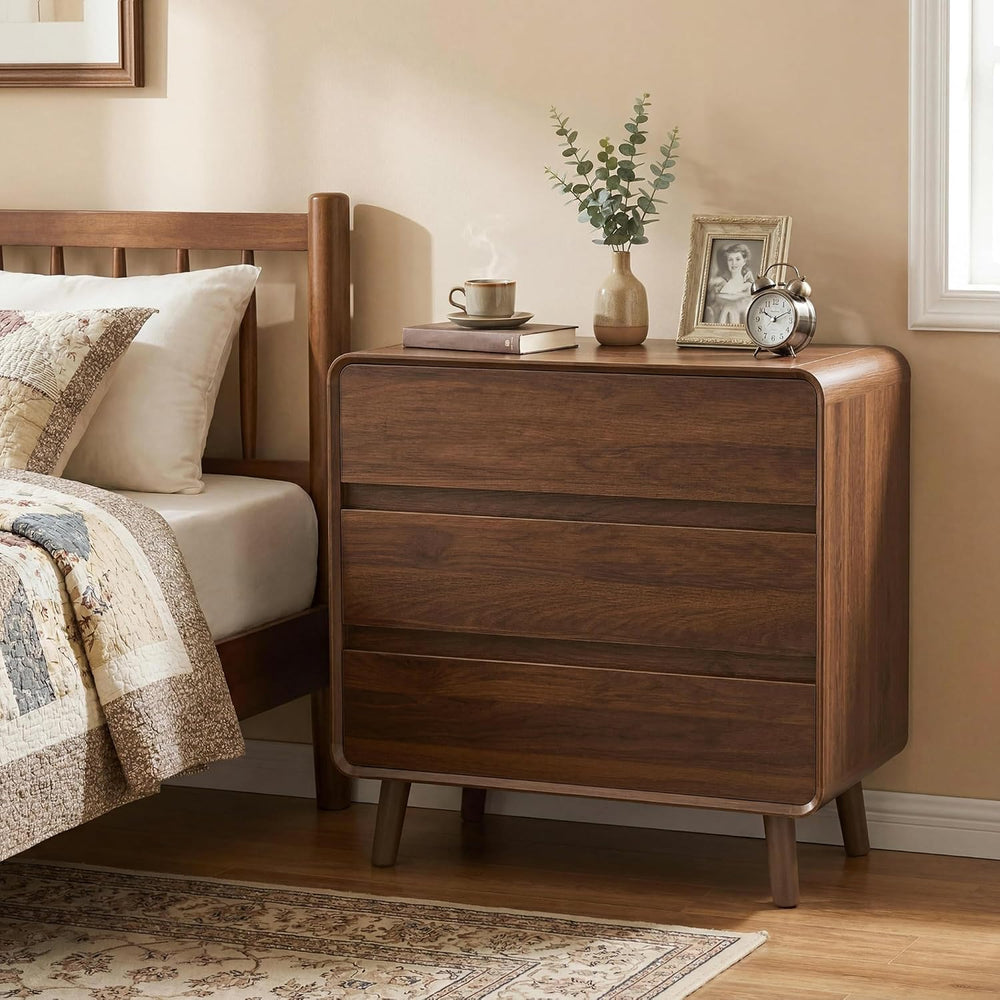 Nasonet 3 Drawer Dresser for Bedroom, Mid Century Modern Chest of Drawers, Cu...