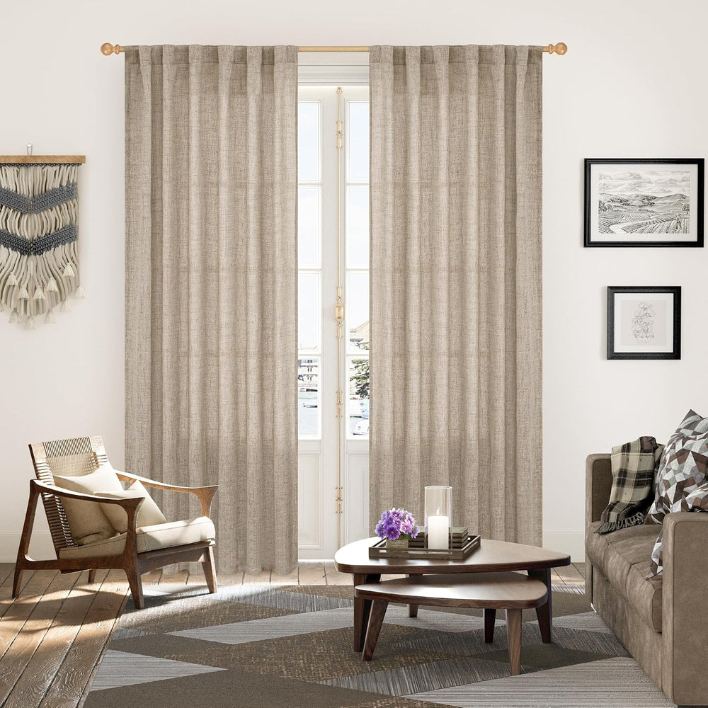YoungsTex Oatmeal Linen Farmhouse Curtains 84 Inches Long for Living Room