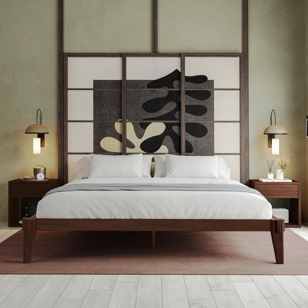 Bme Chalipa 14” Solid Wood King Bedframe, Japanese Joinery, Walnut