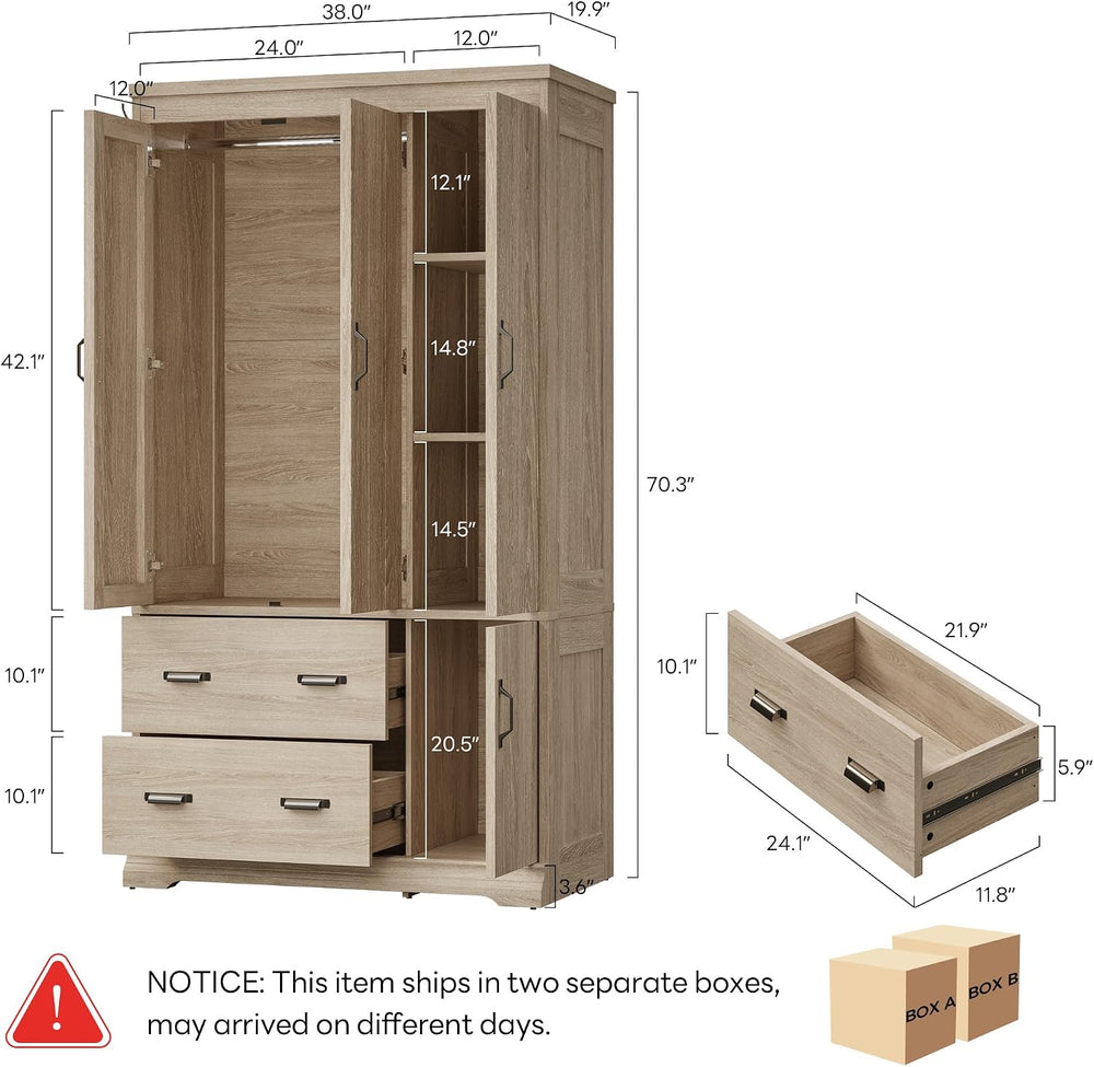 LIKIMIO 70" Freestanding Wardrobe Closet (Natural Oak)