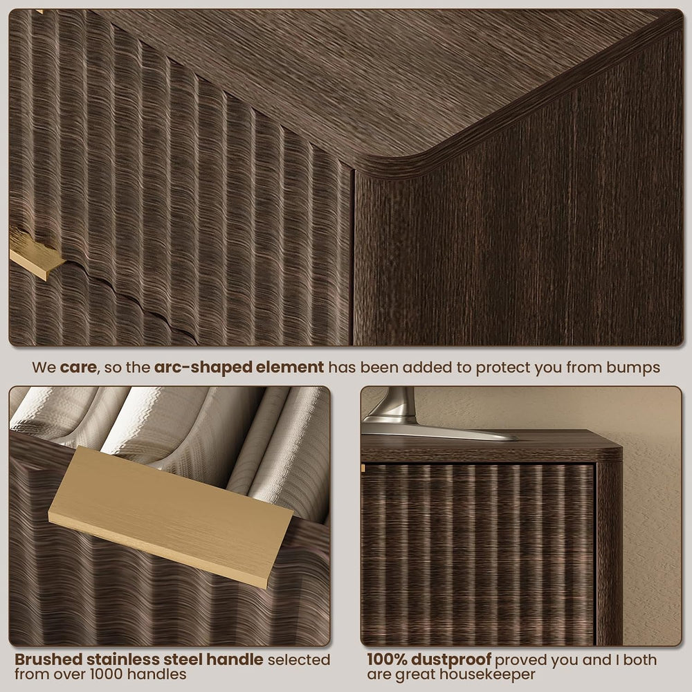 47" Wide Fluted 6 Drawers Dresser for Bedroom,Curved Edge,Walnut