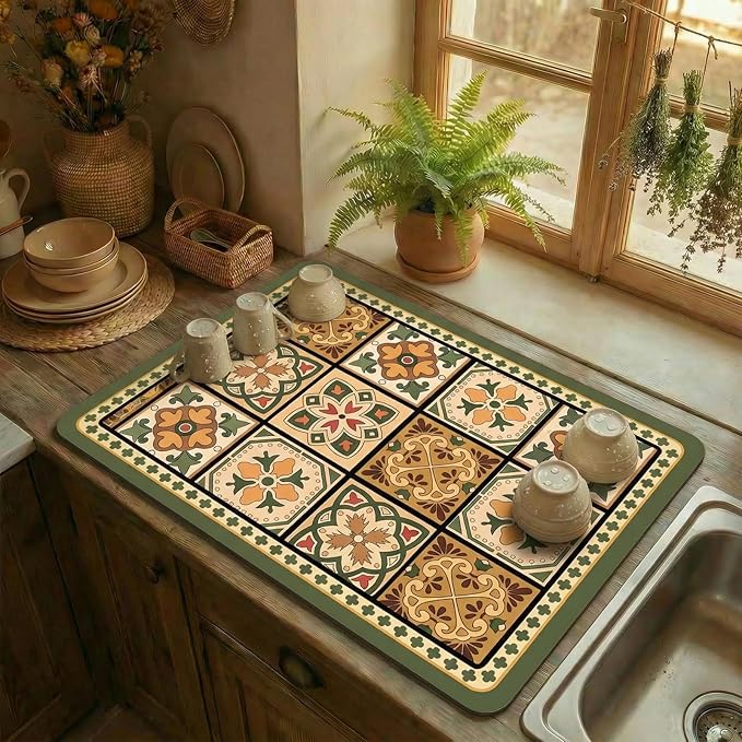 Boho Dish Drying Mat for Kitchen Counter - Image 2