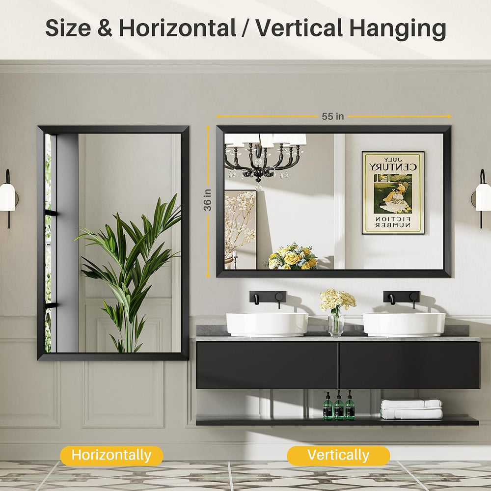 Black Metal Framed Bathroom Wall Mirror, 55x36 Inch