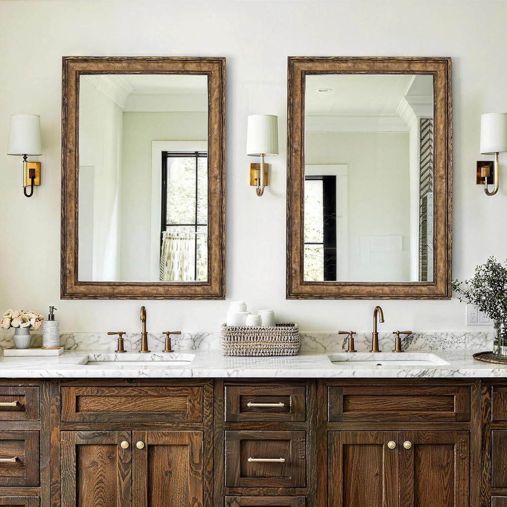 Rectangular Antique Solid Wood Frame Mirror, 37''x25'' Decora...