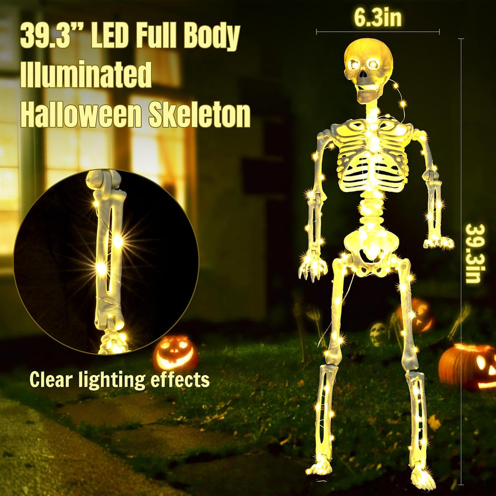 2 Pack 40 Inches Plug Operated 400 LED Light Up Halloween Skeleton Full Body ...