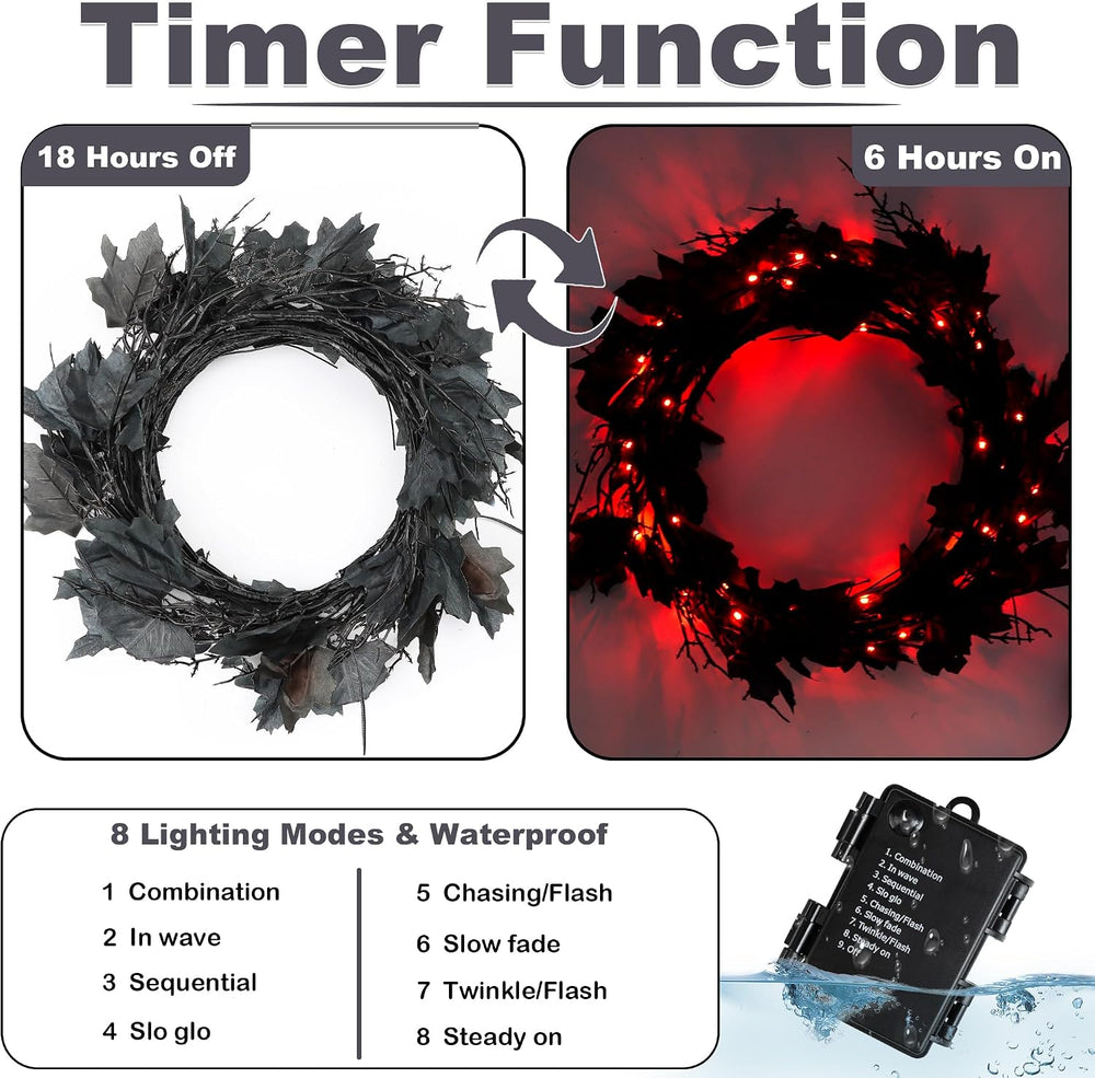 9 FT 72 LED Willow Vine Twig Decor Black Halloween Garland with Orange Lights...
