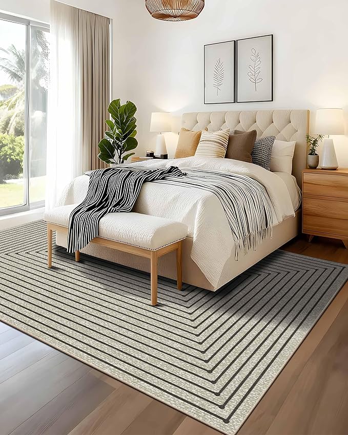 Latte&Fog 8x10 Area Rugs for Living Room, Large Beige Modern Abstract Washable - Image 3