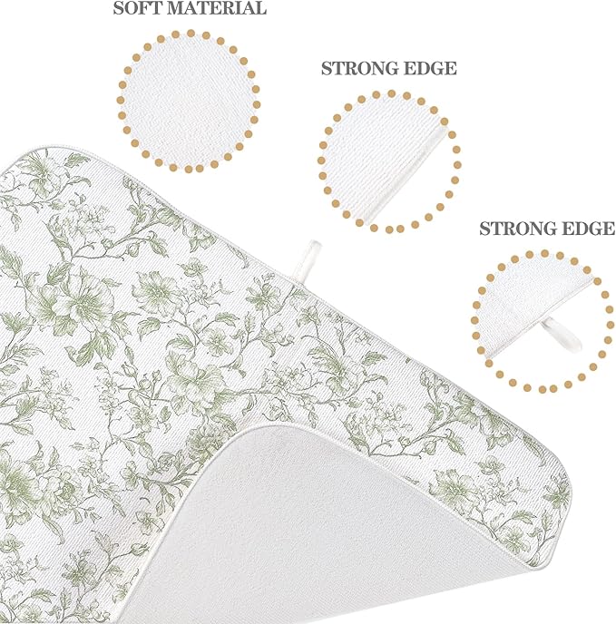 Sage Green Dish Drying Mat 18 x 24 Inch Chinoiserie Light Green Floral Drying - Image 7