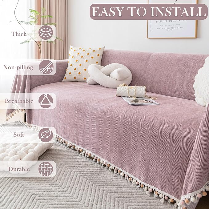 HANDONTIME Soild Couch Covers for Dogs Pink-Purple Sofa Covers Boho Cover for - Image 8
