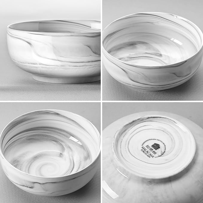 MALACASA Large Soup Bowls Set, 44 OZ Salad Bowl Cereal Bowl Set of 2, Marble - Image 8