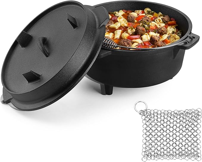 5QT Cast Iron Dutch Oven with Stainless Steel Scrubber, HaSteeL 2-In-1 by HaSteeL