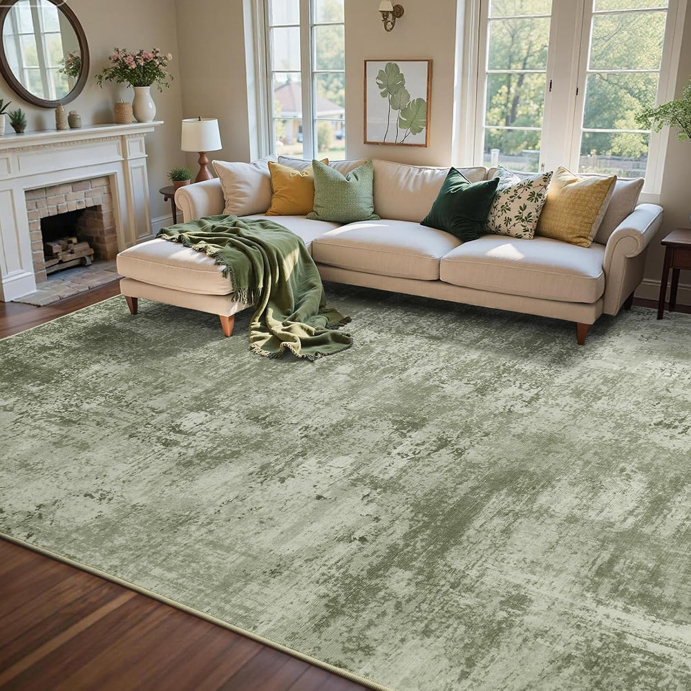 6x9 Ft Abstract Washable Area Rugs for Living Room Green
