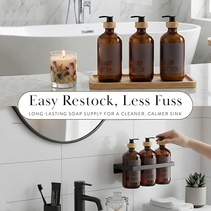 SAVVY & SORTED Amber Glass Soap Dispenser - Image 4