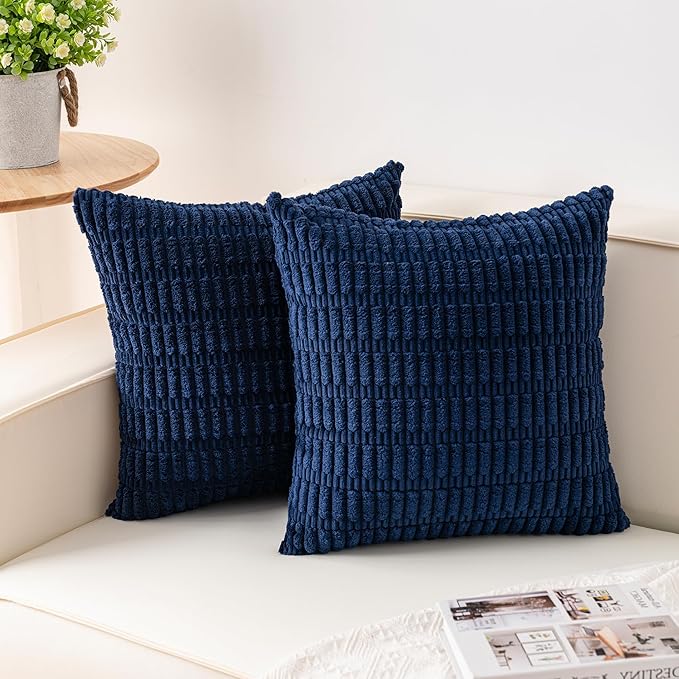 Pack of 2 Corduroy Decorative Throw Pillow Covers 26x26 InchSoft Striped Pillow by Unknown