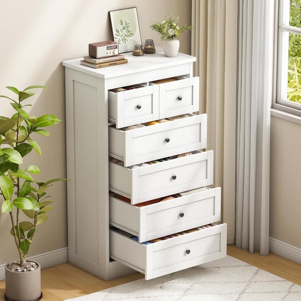 Pipleo White Drawer Dresser for Bedroom, Modern 6 Tall Chest of Drawers, Wood...
