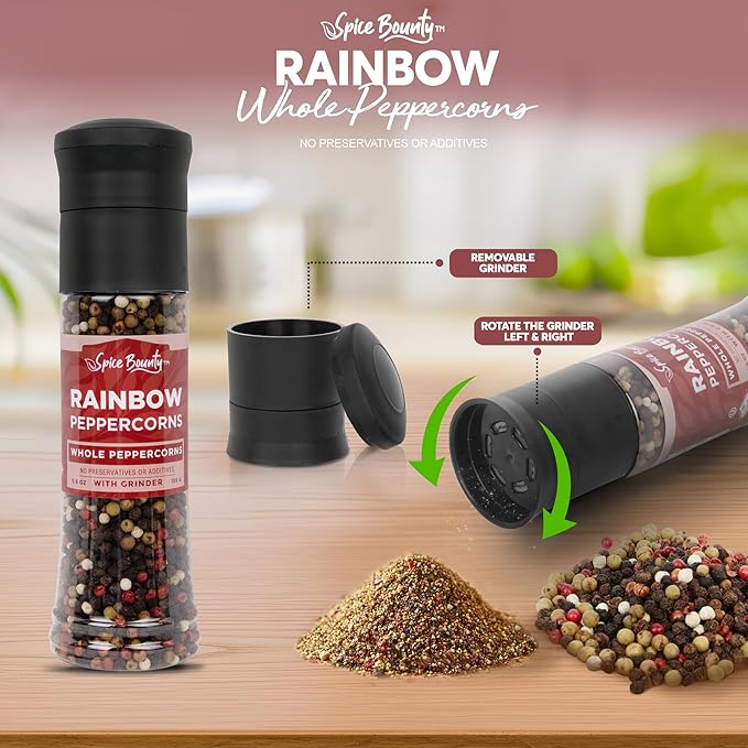 Spice Bounty Rainbow Peppercorn Grinder – 5.6 oz Whole Mixed Peppercorns – - Image 2