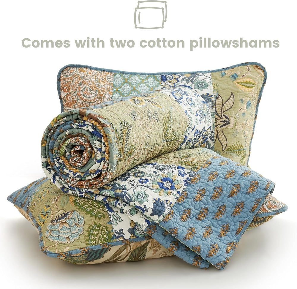 Queen Comforter Set for Bed - 100% Cotton Quilts Queen Size, Green, Sage Beds...
