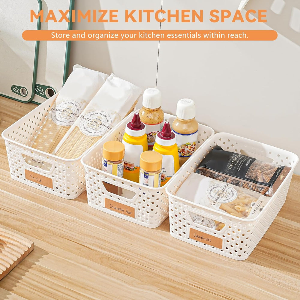 12 Pack Plastic Storage Baskets for Organizing, Storage Baskets for Shelves w...