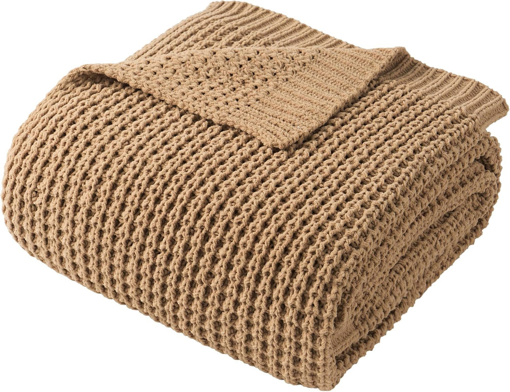 Beige Throw Blanket for Couch, Tan Waffle Knitted Throw Blankets 50"x60&...