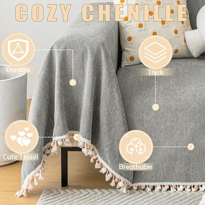 HANDONTIME Couch Slipcovers for Sofas Dark Grey Couch Cover Sofa Cover for Dogs - Image 2