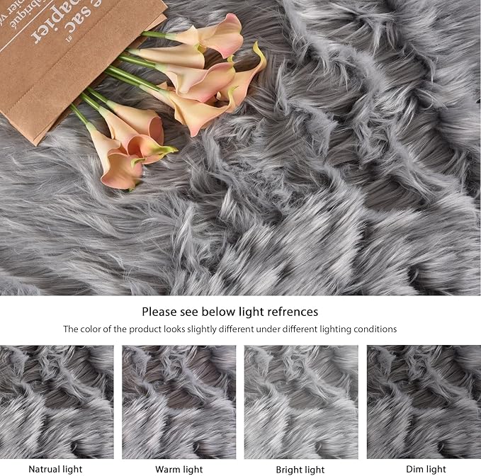 ORINOVA Silver Grey Faux Sheepskin Washable Shaggy Fur Area Rugs - Image 8