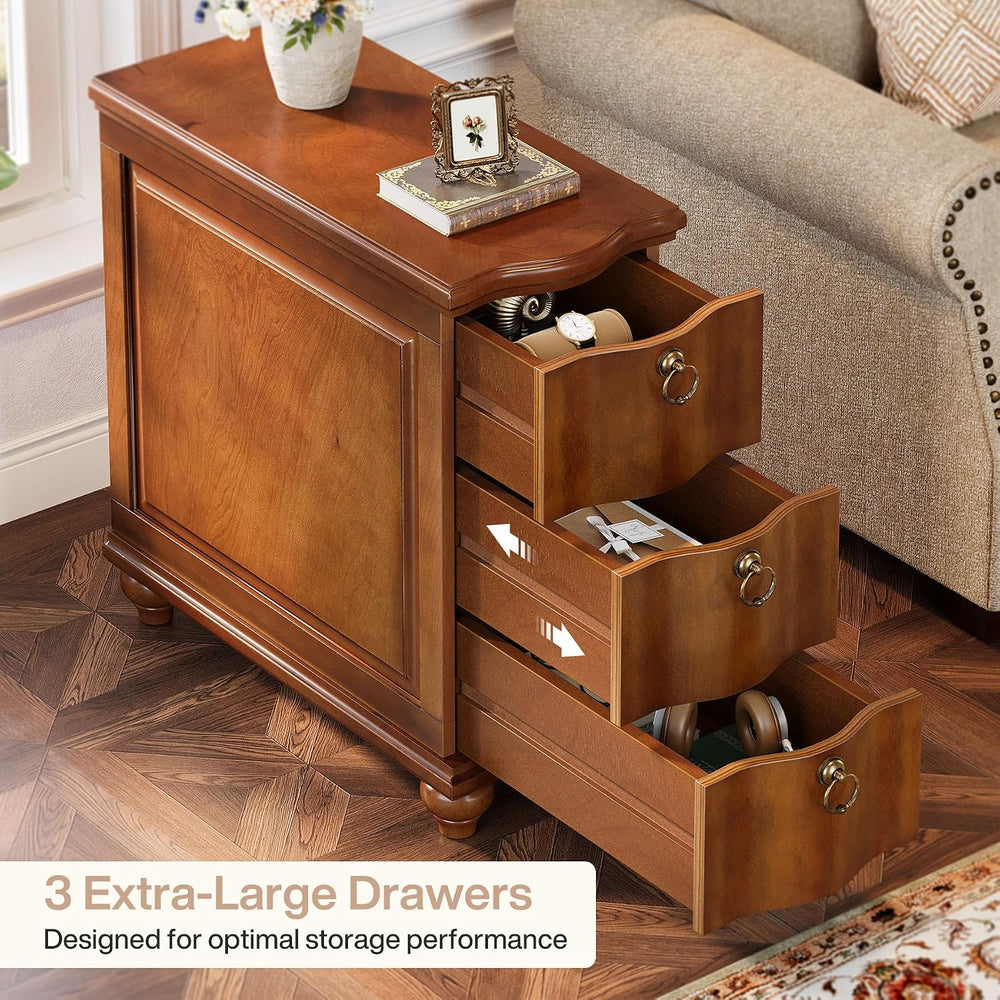 Tribesigns Wood Fully Assembled End Table, 3-Drawers Narrow Slim Side Table, ...