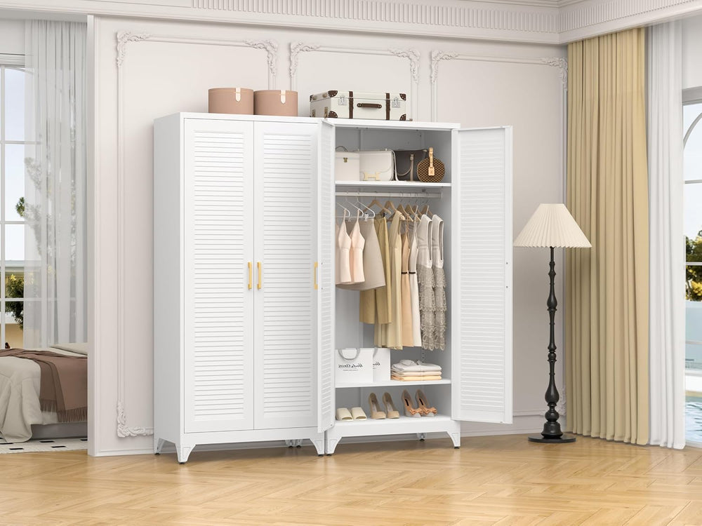 Metal Armoire Wardrobe Closet with Doors, 71" Tall Wardrobe Cabinet