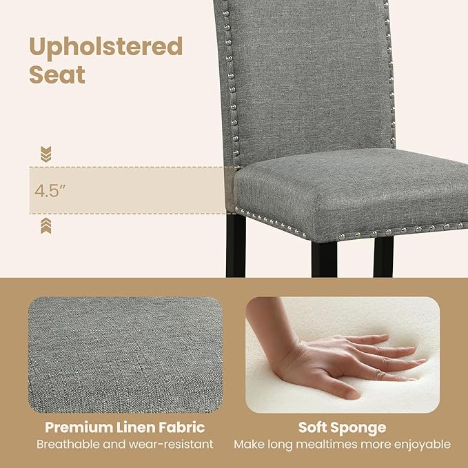 Giantex Dining Chairs Set of 4, Fabric Upholstered Parsons Kitchen Chair w/Na...